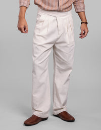 Off White Pleated Korean Fit Cotton Pants