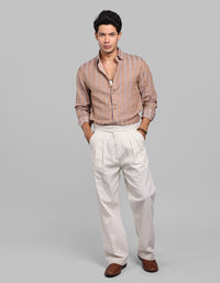 Off White Pleated Korean Fit Cotton Pants