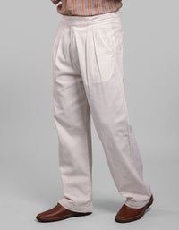 Off White Pleated Korean Fit Cotton Pants