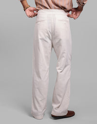Off White Pleated Korean Fit Cotton Pants