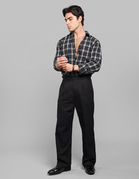Black Pleated Korean Fit Cotton Pants