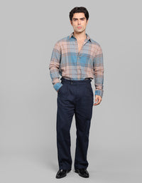 Dk Navy Pleated Korean Fit Cotton Pants