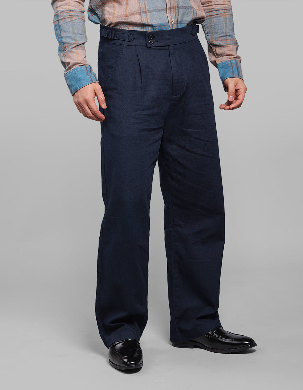 Dk Navy Pleated Korean Fit Cotton Pants