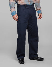 Dk Navy Pleated Korean Fit Cotton Pants