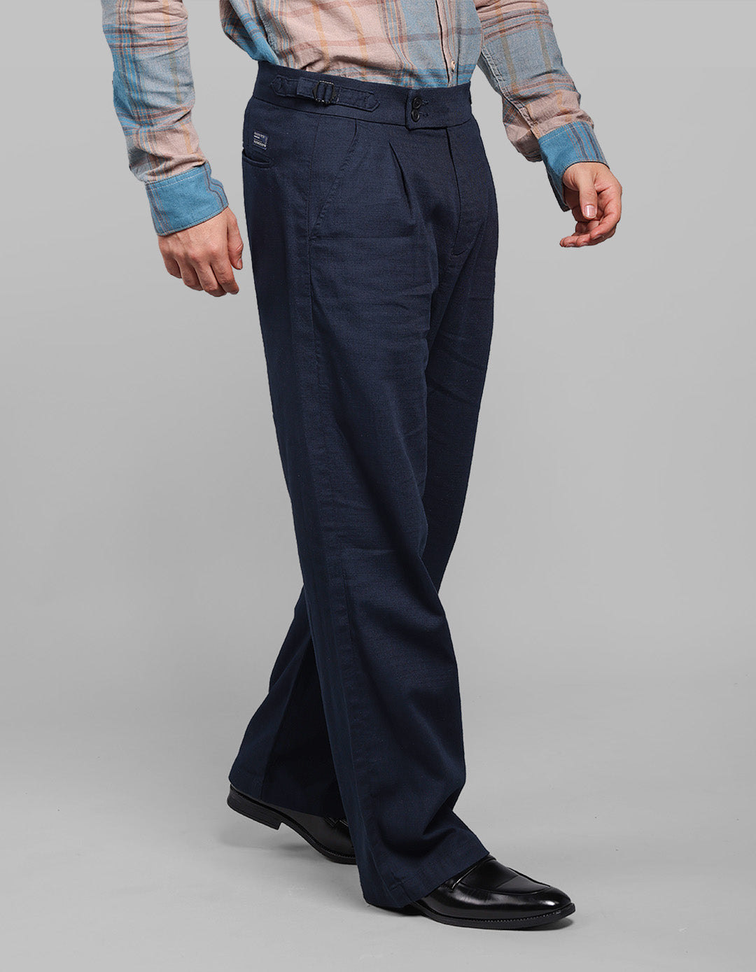 Dk Navy Pleated Korean Fit Cotton Pants