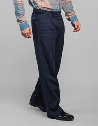 Dk Navy Pleated Korean Fit Cotton Pants