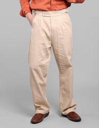Lt Khaki Pleated Korean Fit Cotton Pants