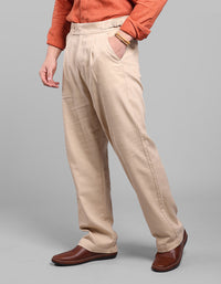Lt Khaki Pleated Korean Fit Cotton Pants