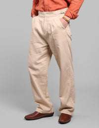Lt Khaki Pleated Korean Fit Cotton Pants