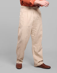 Lt Khaki Pleated Korean Fit Cotton Pants