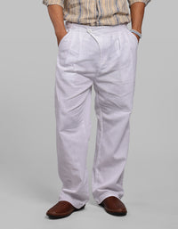 White Pleated Korean Fit Cotton Pants