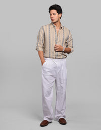 White Pleated Korean Fit Cotton Pants