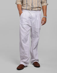 White Pleated Korean Fit Cotton Pants