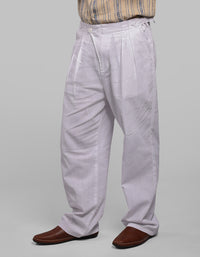 White Pleated Korean Fit Cotton Pants