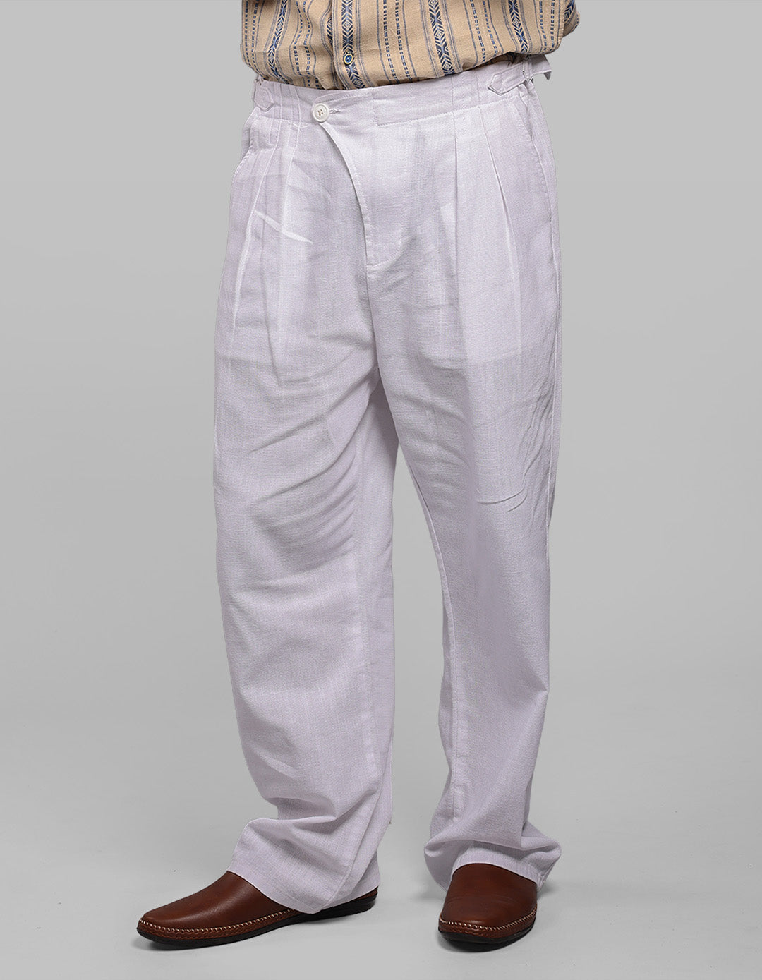 White Pleated Korean Fit Cotton Pants
