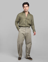 Lt Olive Loose Arc Fit Cotton Stretch Chinos