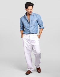 White Loose Arc Fit Cotton Stretch Chinos