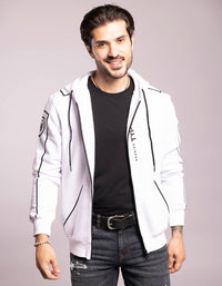 White Full Sleeves Zipper Hoodie