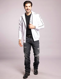 White Full Sleeves Zipper Hoodie
