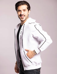 White Full Sleeves Zipper Hoodie