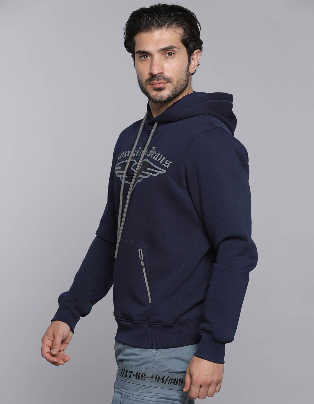 Navy Blue Full Sleeves Hoodie - Main Image