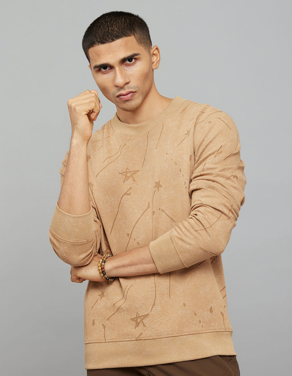 Dark Khaki Round Neck Full Sleeves Sweat Shirt