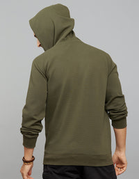 Military Green Zipper Front Full Sleeves Hoodie