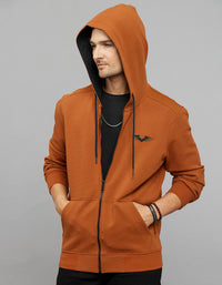 Rust Zipper Front Full Sleeves Hoodie