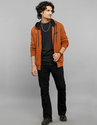 Rust Zipper Front Full Sleeves Hoodie