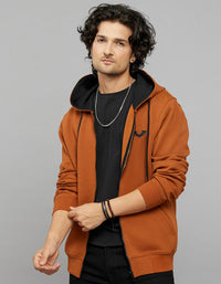 Rust Zipper Front Full Sleeves Hoodie