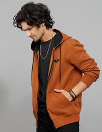 Rust Zipper Front Full Sleeves Hoodie