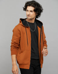 Rust Zipper Front Full Sleeves Hoodie