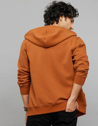 Rust Zipper Front Full Sleeves Hoodie