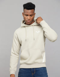 Beige Full Sleeves Hoodie With Front Kangaroo Pockets