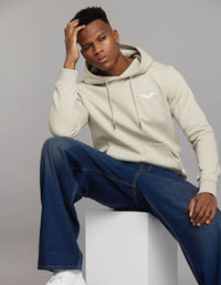 Beige Full Sleeves Hoodie With Front Kangaroo Pockets