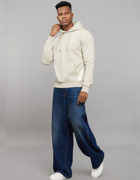 Beige Full Sleeves Hoodie With Front Kangaroo Pockets