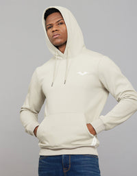 Beige Full Sleeves Hoodie With Front Kangaroo Pockets