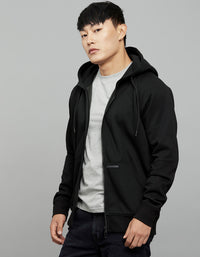 Black Full Sleeves Hoodie With Front Kangaroo Pockets