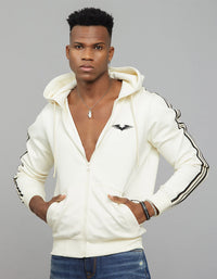 Off White Zipper Front Full Sleeves Hoodie