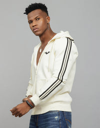 Off White Zipper Front Full Sleeves Hoodie