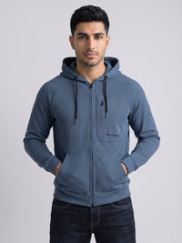 Navy Blue Zipper Front Hoodie