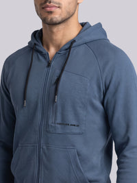 Navy Blue Zipper Front Hoodie