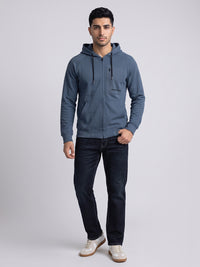 Navy Blue Zipper Front Hoodie