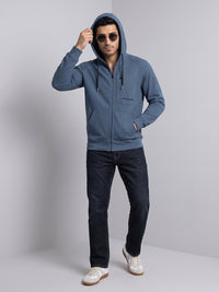 Navy Blue Zipper Front Hoodie