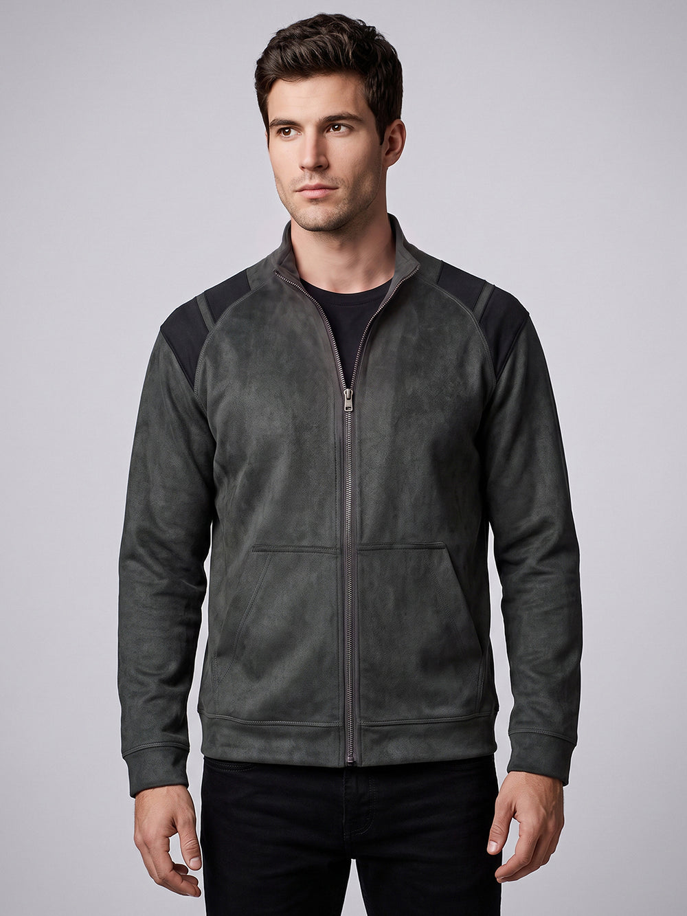 Green Slim Fit Suede Jacket