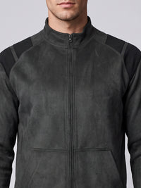 Green Slim Fit Suede Jacket