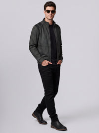 Green Slim Fit Suede Jacket