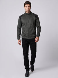 Green Slim Fit Suede Jacket