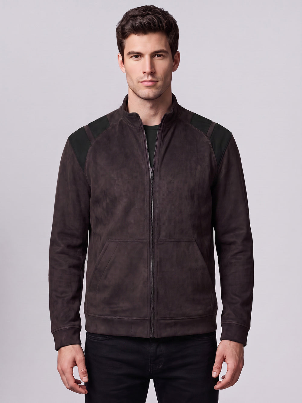 Wine Slim Fit Suede Jacket