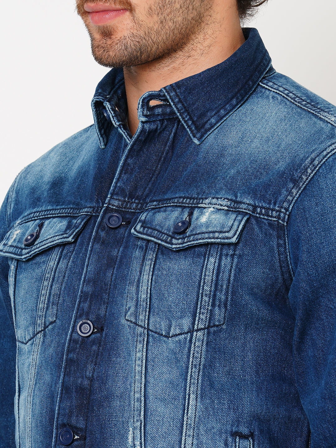 Med Blue Full Sleeve Denim Jacket (Denim Regular)